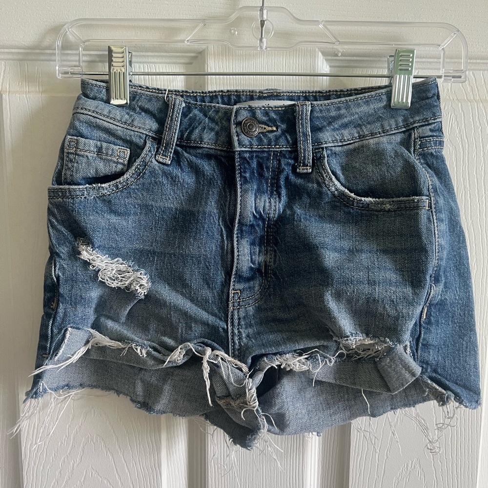 Buckle Women's High Waist Distressed Denim Shorts - Blue